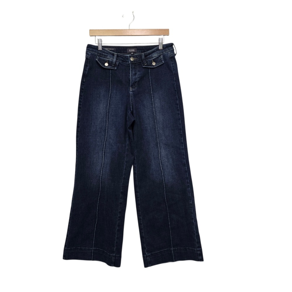 NYDJ Teresa Wide Leg Dark Wash High Rise Trouser Jeans Size 10P Front Seam